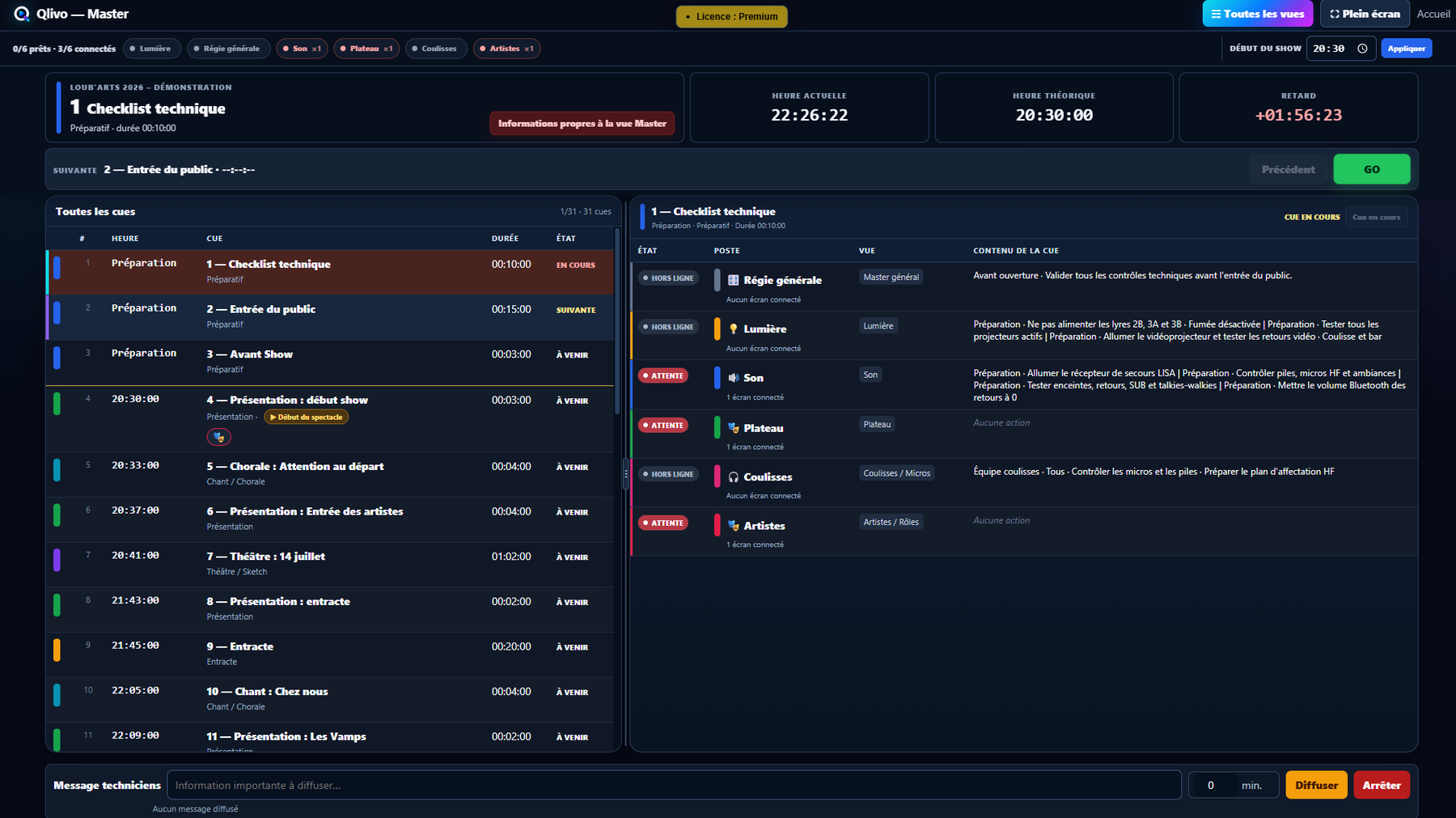 Interface principale du logiciel Qlivo